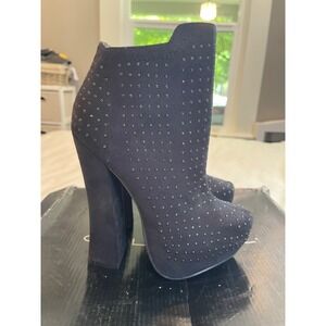 C Label Anita-2 Black Studded Platform Block Heel Ankle Boots Womens 5.5